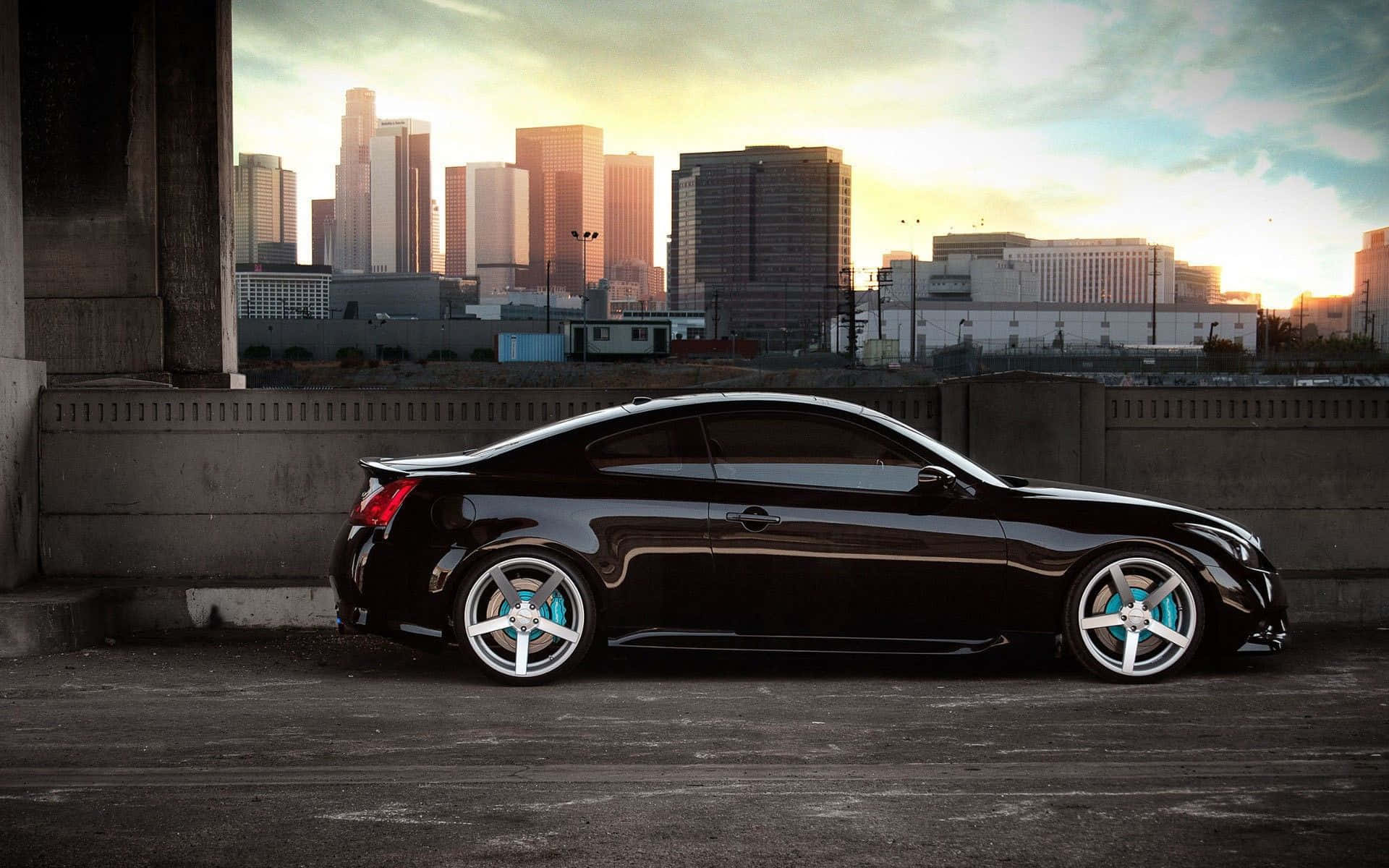 Infiniti G35, black, glowing blue brakes, Full HD Desktop Wallpaper