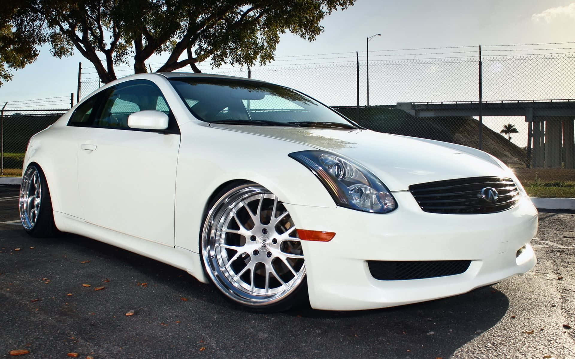 Infiniti G35, white, custom chrome wheels, Full HD Desktop Wallpaper