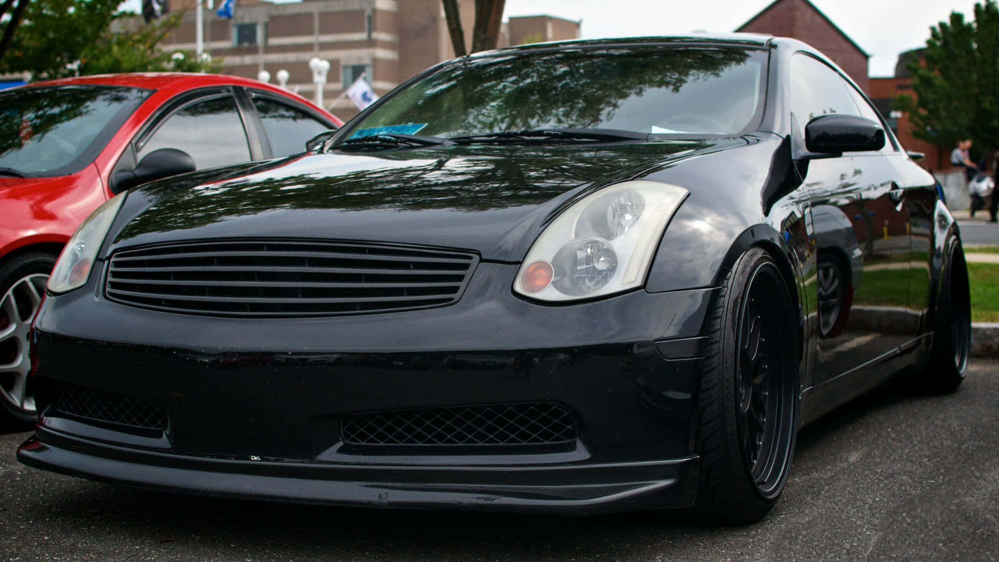 Infiniti G35, glossy black, modified sports coupe, Full HD Desktop Wallpaper