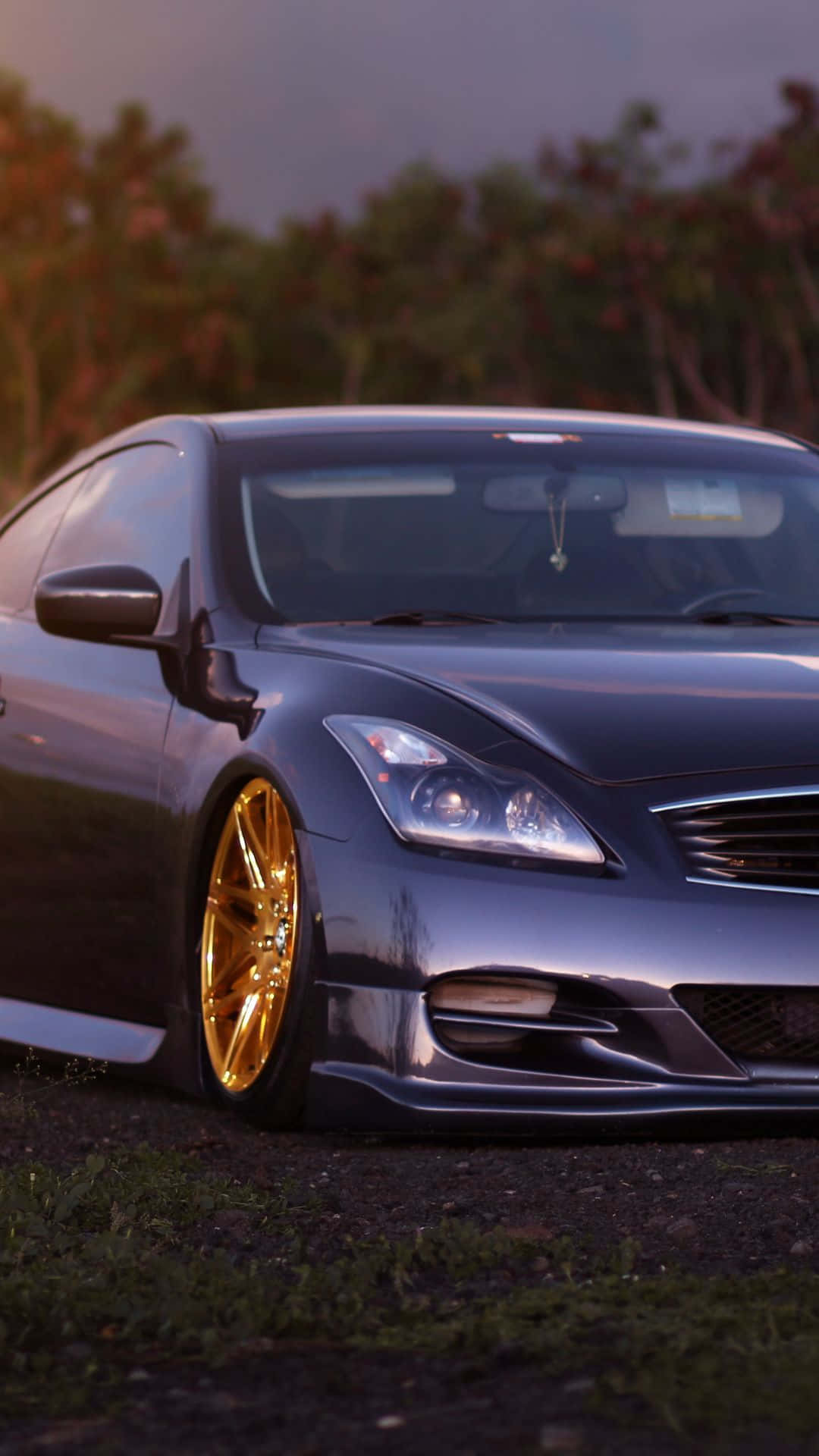 Infiniti G35, dark gray, gold rims, Full HD Phone Wallpaper