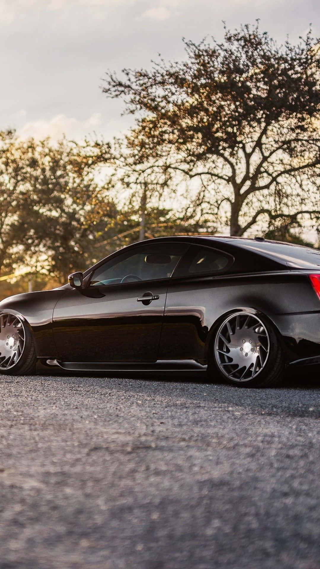 Infiniti G35, sleek black sports car, custom wheels, Full HD Phone Wallpaper