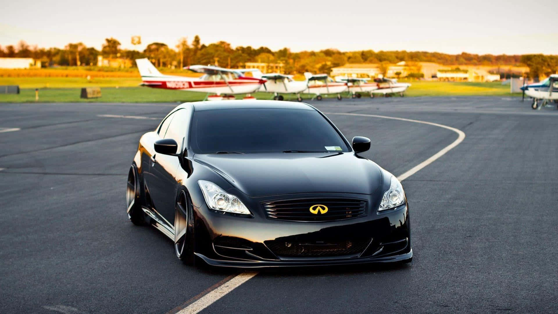 Infiniti G35, black, airport tarmac, Full HD Desktop Wallpaper