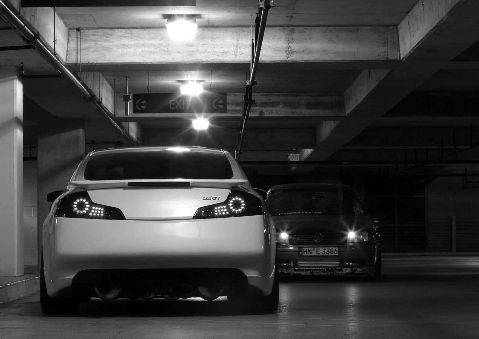 Infiniti G35, underground garage, glowing headlights, HD Desktop Wallpaper