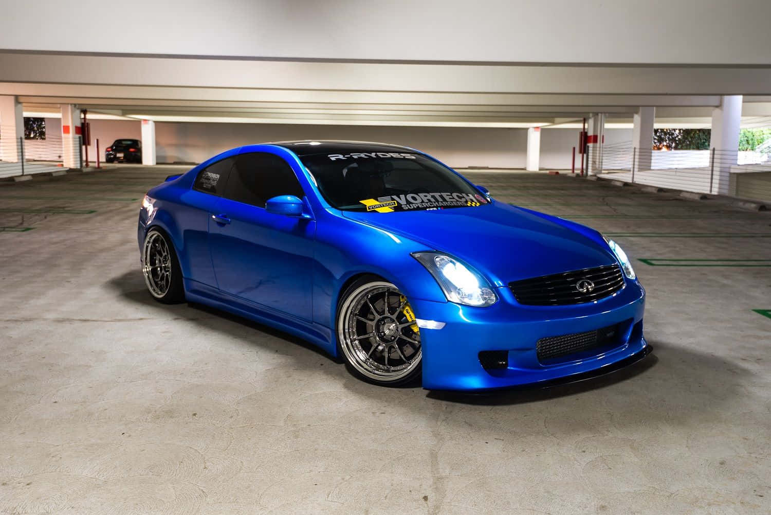 Infiniti G35, glossy blue, custom wheels, HD Desktop Wallpaper