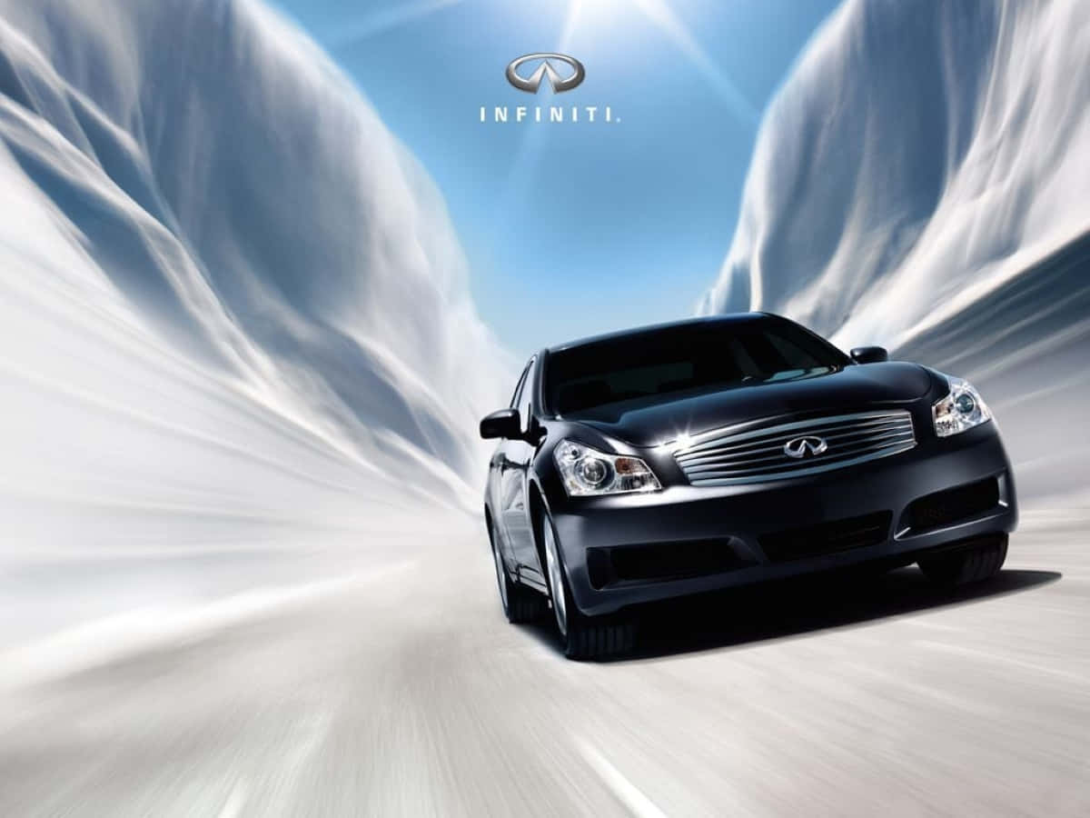 Infiniti G35, black, tunnel of blurred white motion, SD Desktop Wallpaper