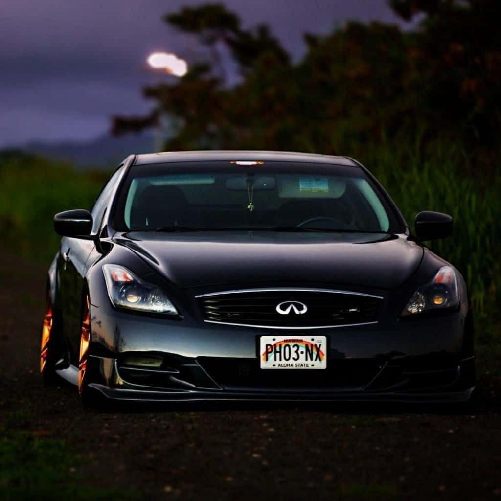 Infiniti G35, black, glowing orange rims, SD Desktop Wallpaper