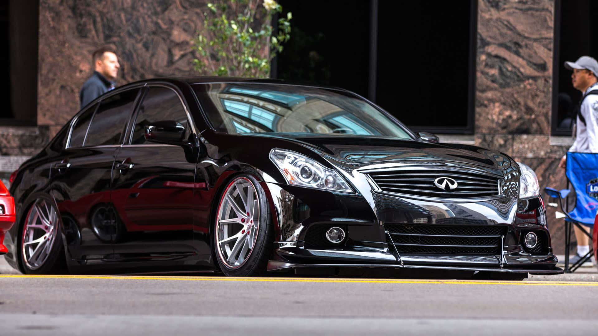 Infiniti G37, glossy black, custom wheels, Full HD Desktop Wallpaper