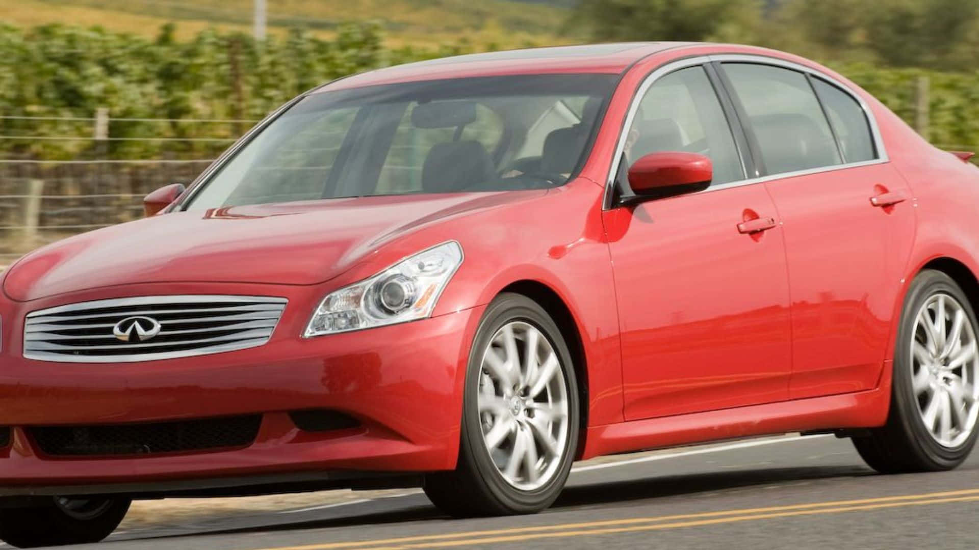 Infiniti G37, vibrant red, sunlit road, Full HD Desktop Wallpaper