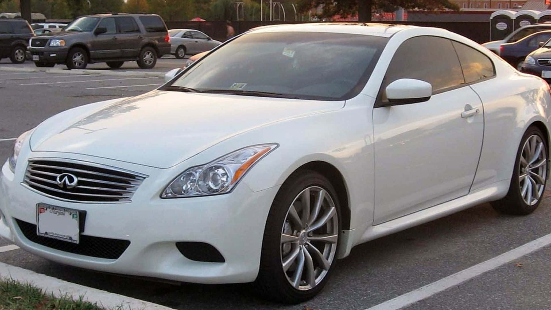 Infiniti G37, white, sunlit asphalt lot, Full HD Desktop Wallpaper