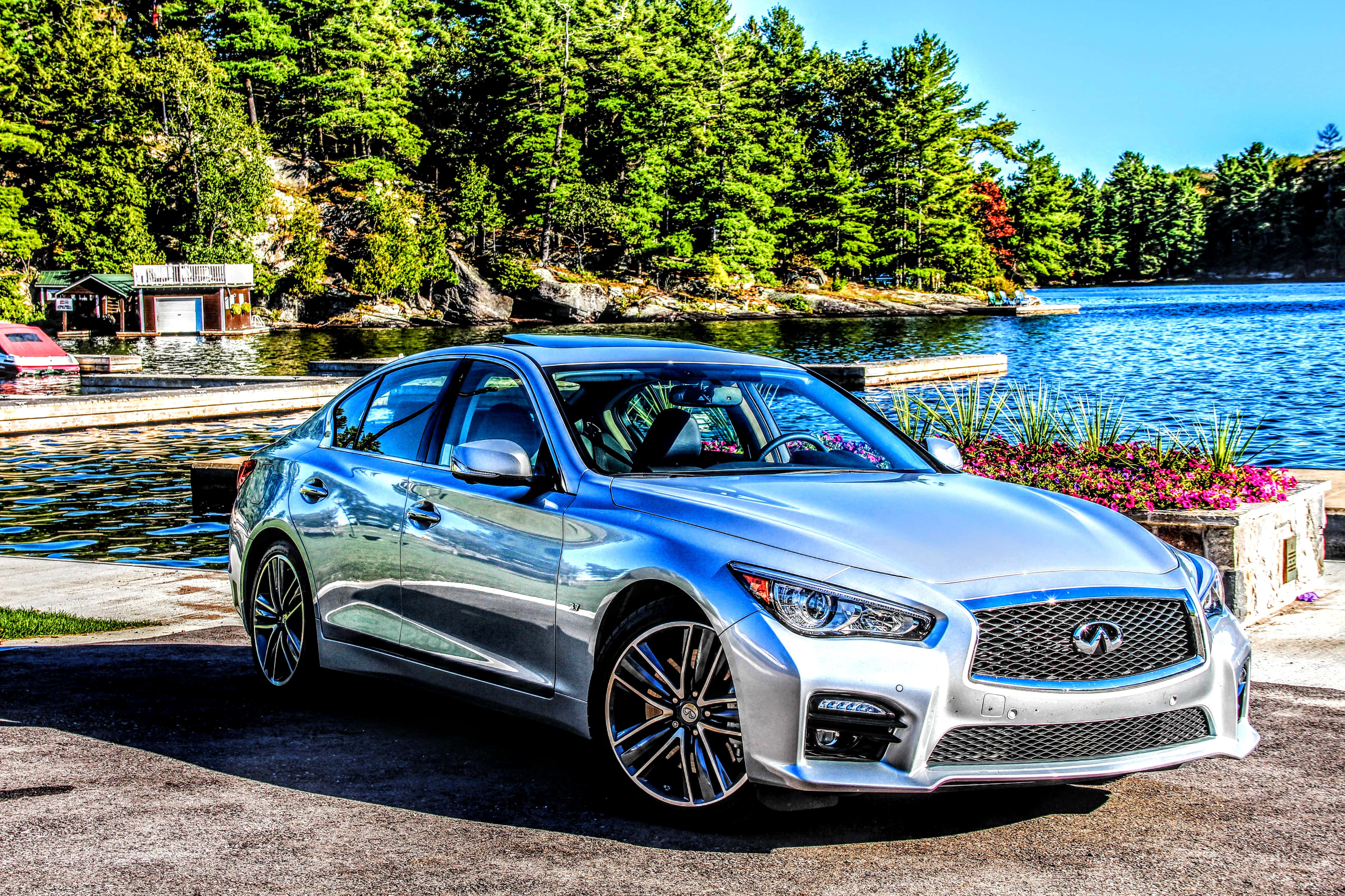 Infiniti Q50, silver, road, 4K Desktop Wallpaper