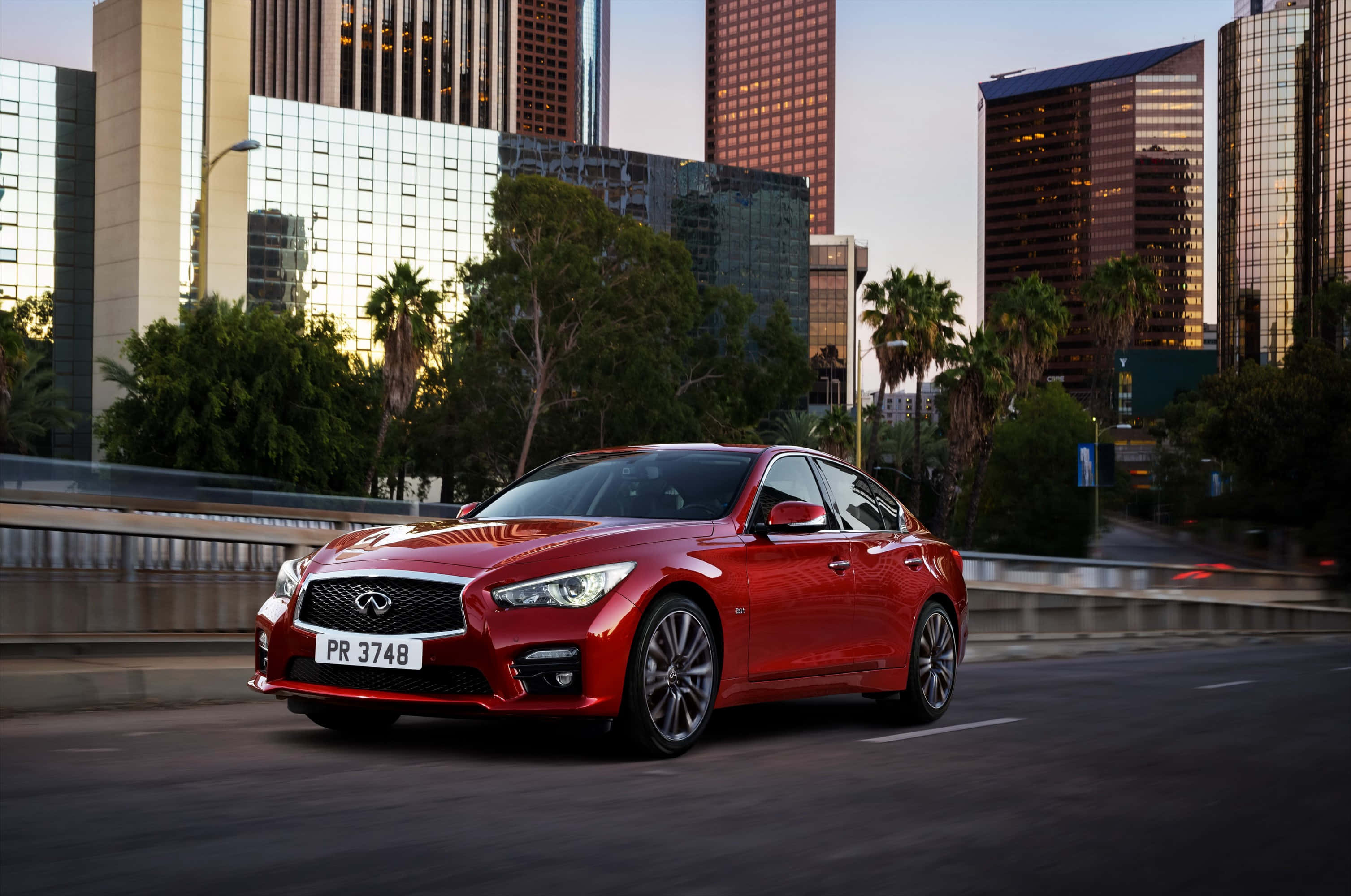 Infiniti Q50, glossy red, city highway, 2K Desktop Wallpaper