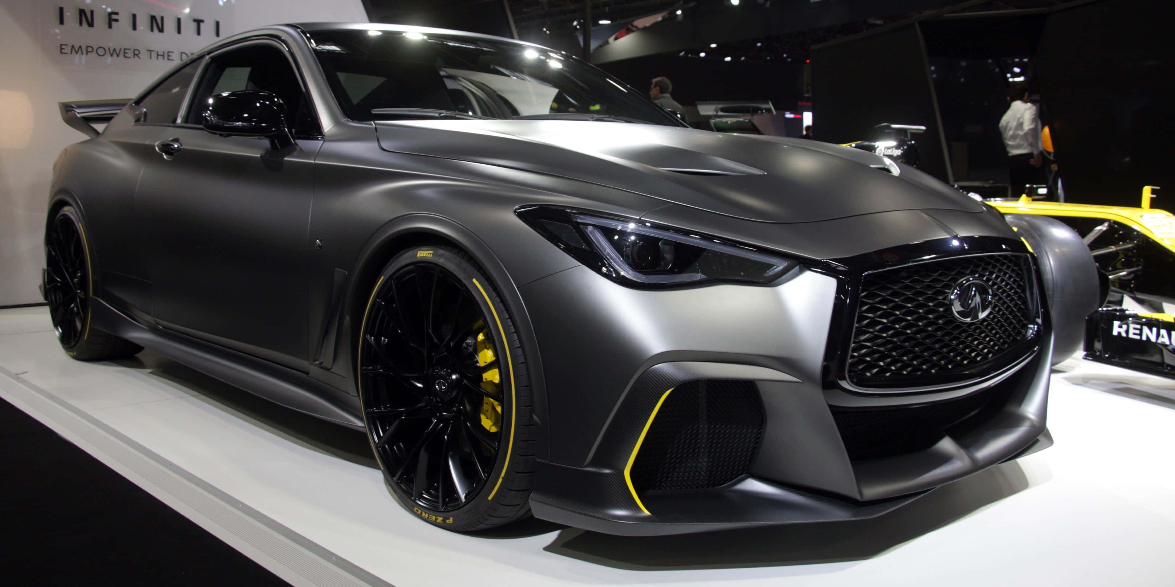 Infiniti Q60, matte gray, bold yellow accents, 4K Desktop Wallpaper