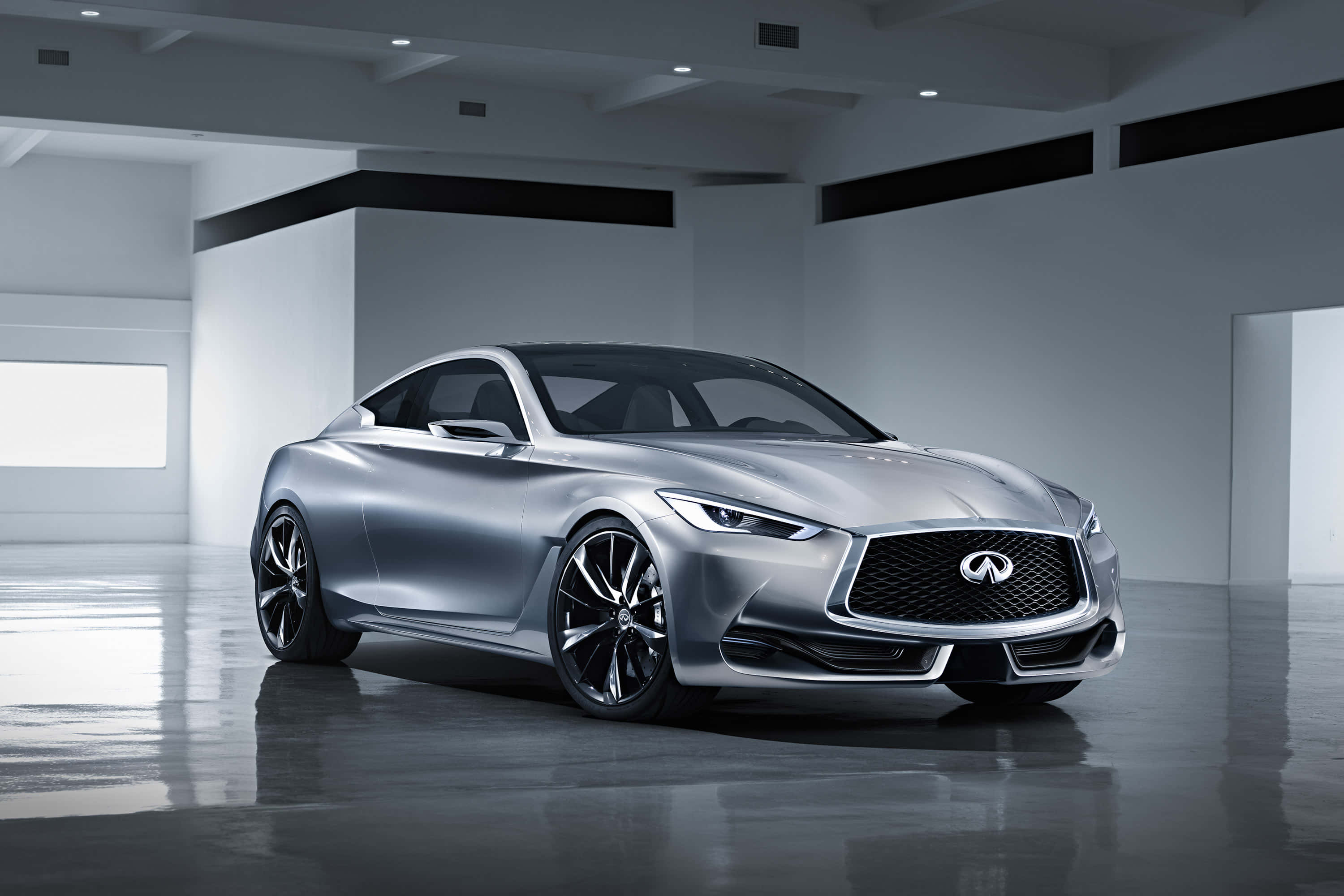 Infiniti Q60, silver, studio lights, 2K Desktop Wallpaper