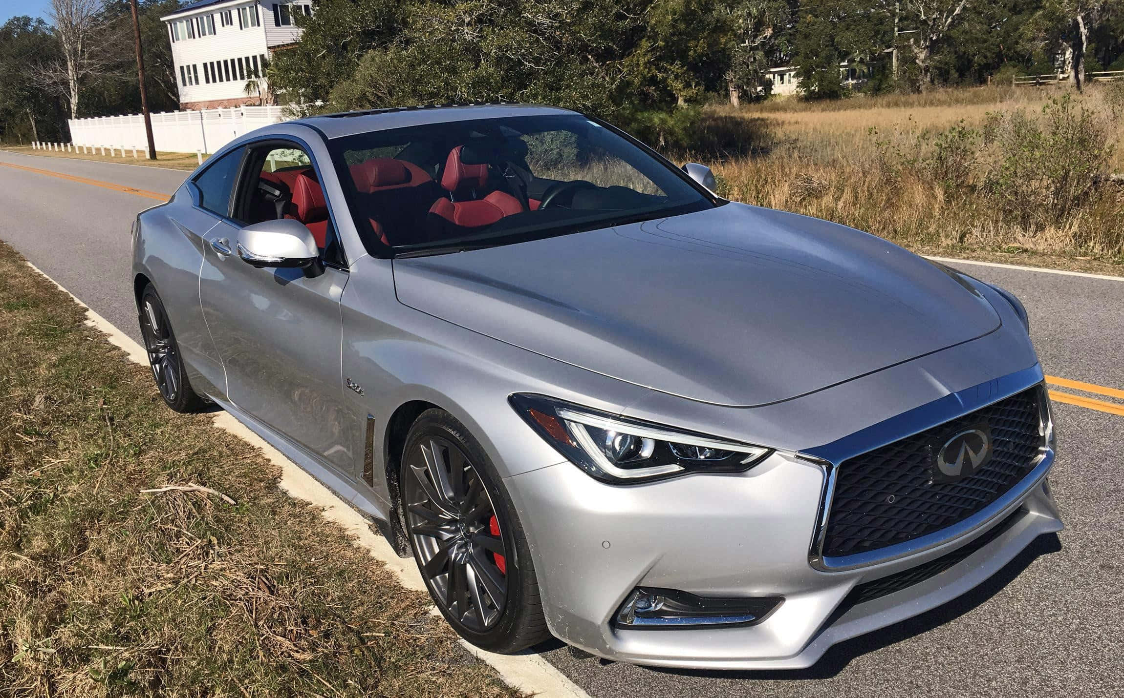 Infiniti Q60, silver, red interior, Full HD Desktop Wallpaper