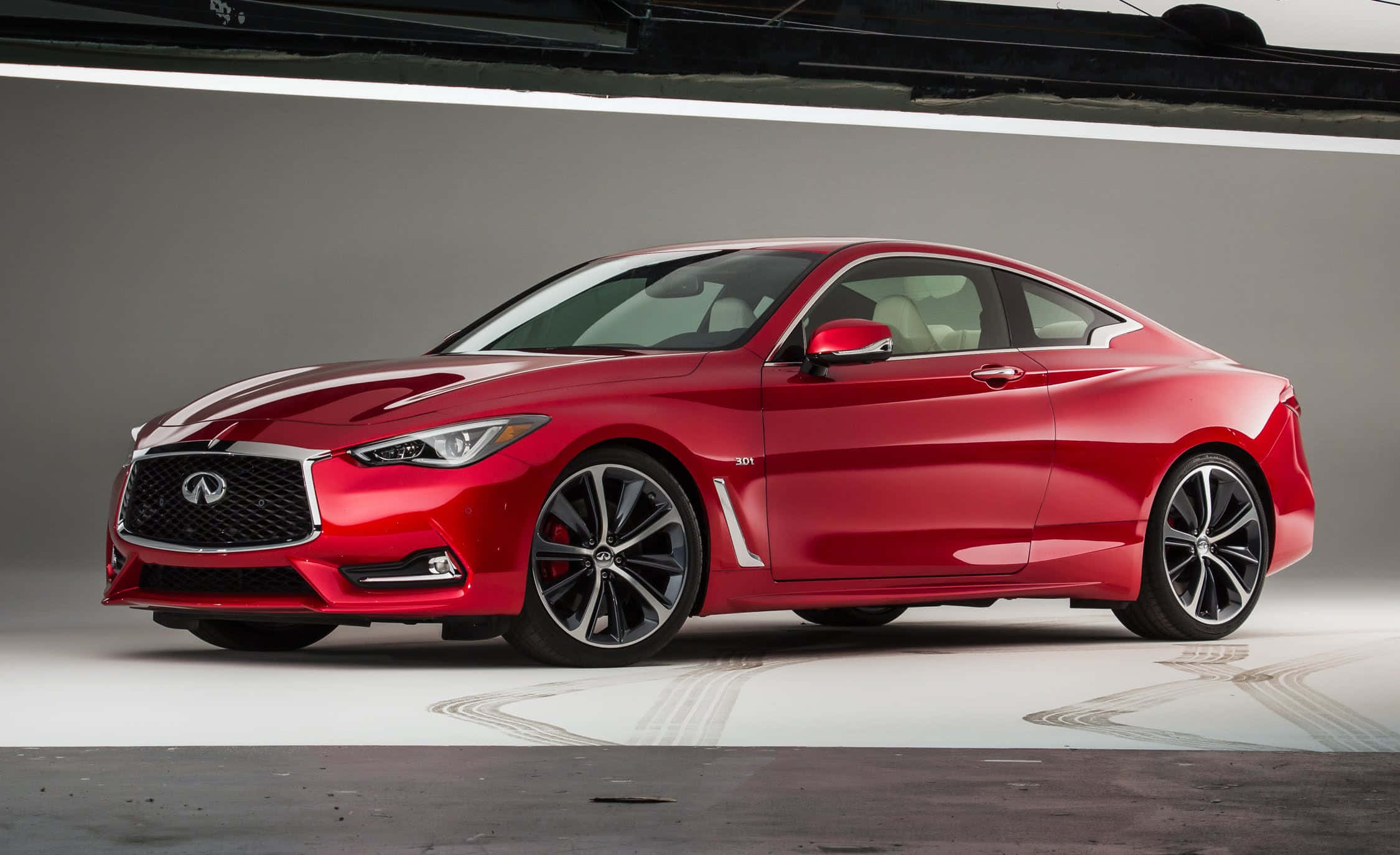 Infiniti Q60, glossy red, black rims, Full HD Desktop Wallpaper