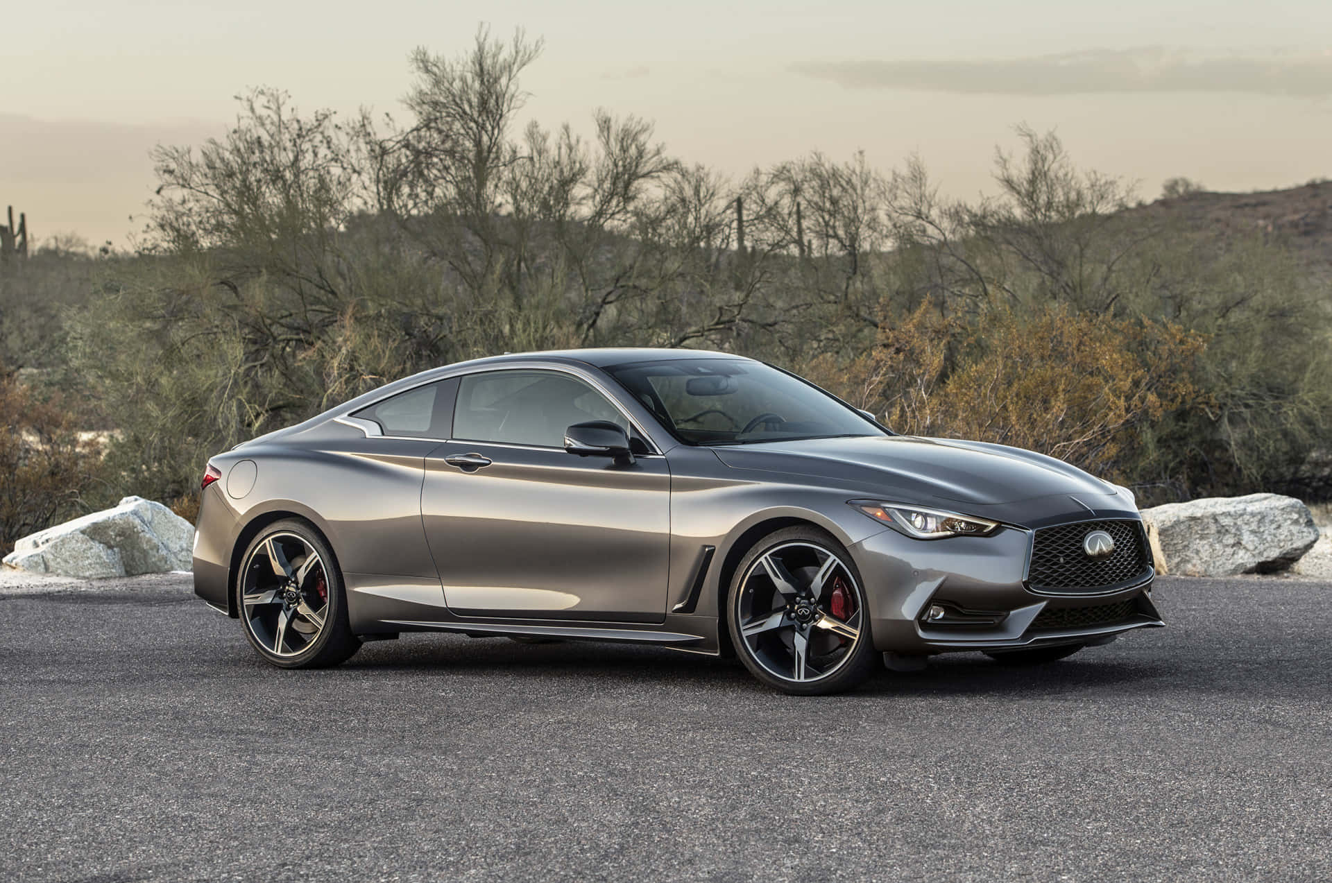 Infiniti Q60, metallic gray, sports coupe, Full HD Desktop Wallpaper