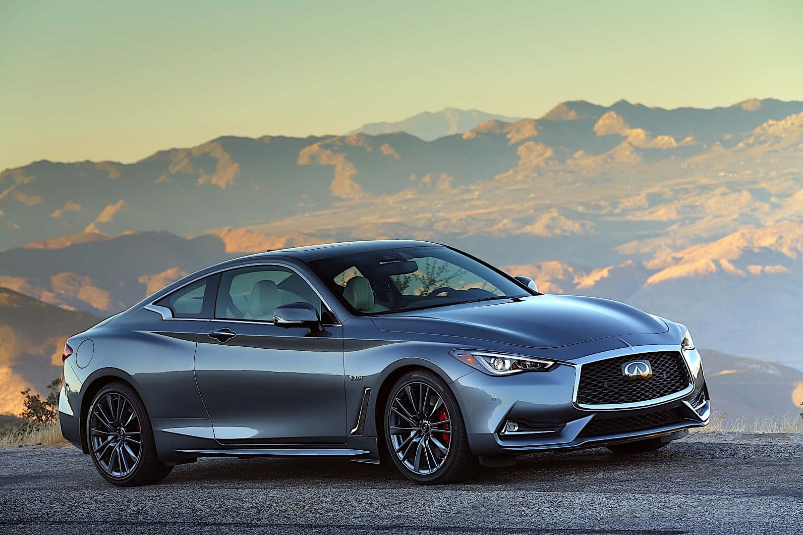 Infiniti Q60, silver, mountain road, HD Desktop Wallpaper