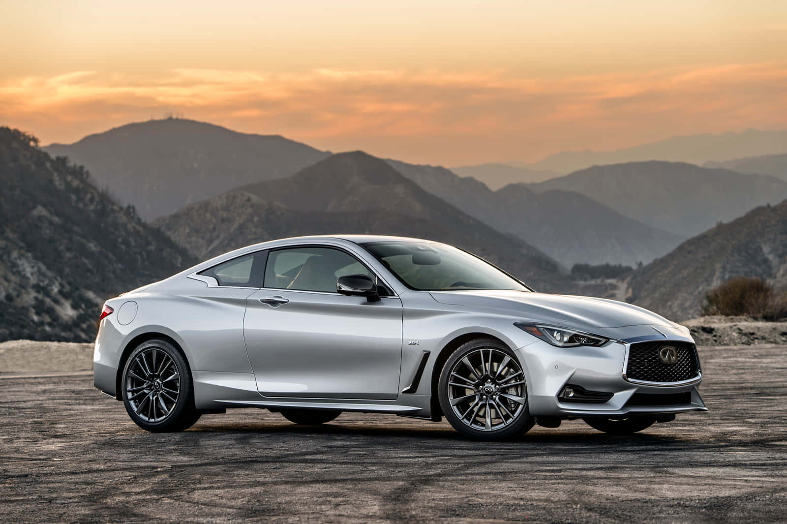 Infiniti Q60, silver, sunset, HD Desktop Wallpaper