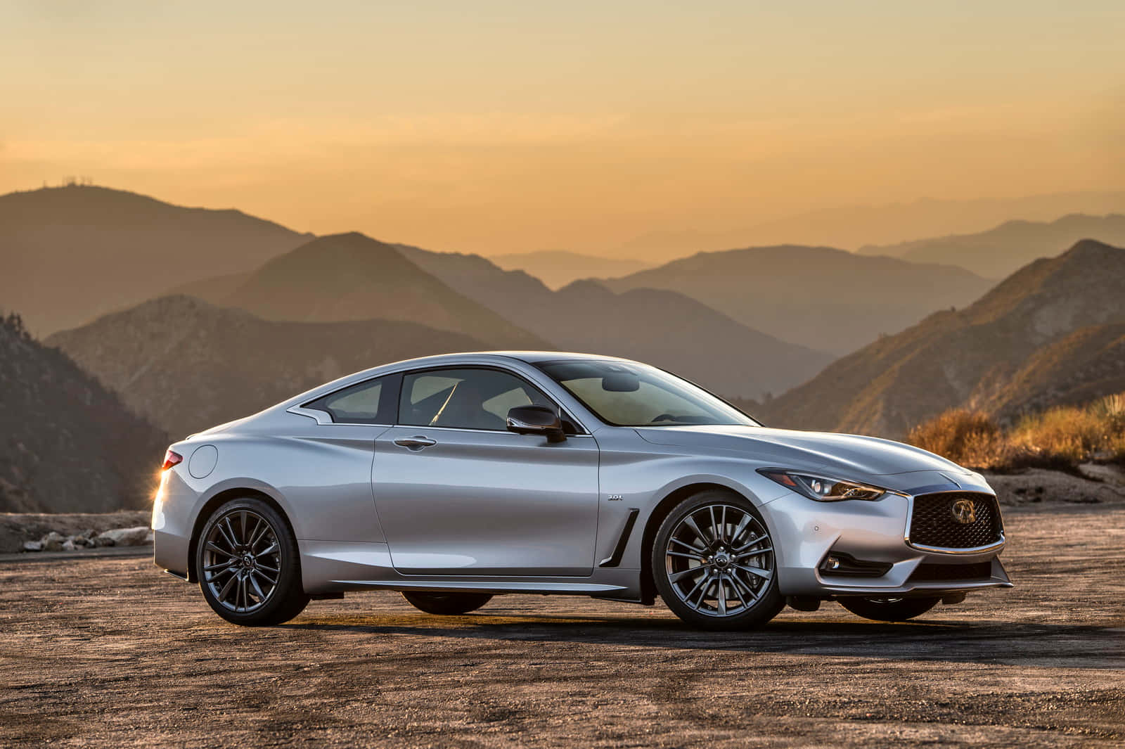 Infiniti Q60, silver, mountain road, HD Desktop Wallpaper