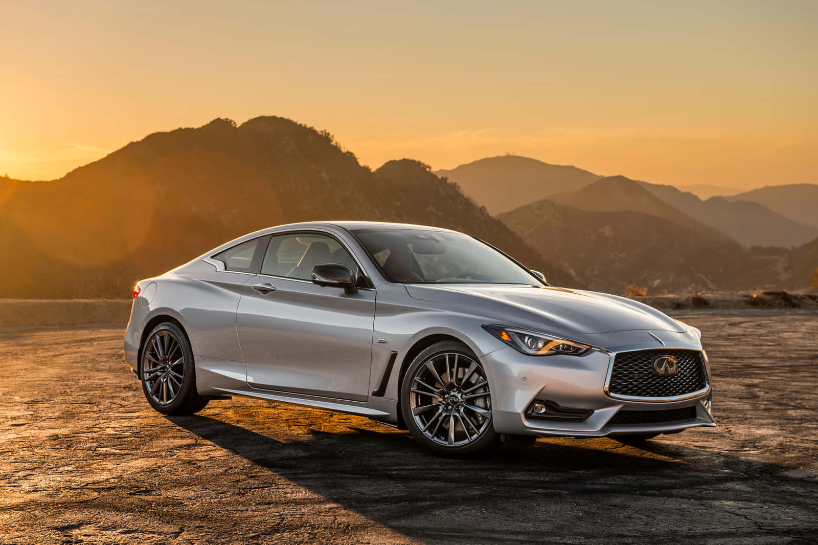 Infiniti Q60, silver, cracked pavement, HD Desktop Wallpaper