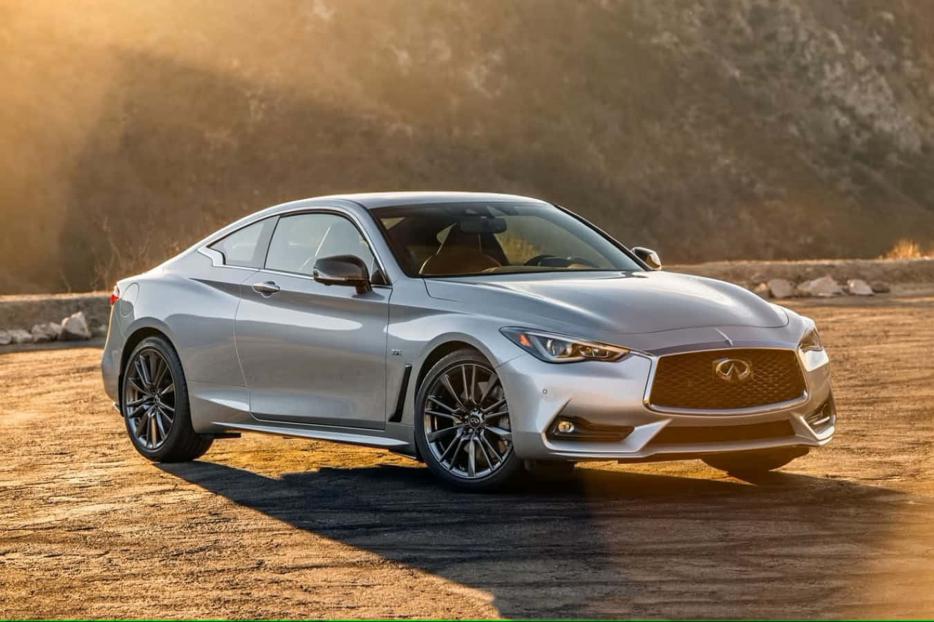Infiniti Q60, silver, golden sunset, HD Desktop Wallpaper
