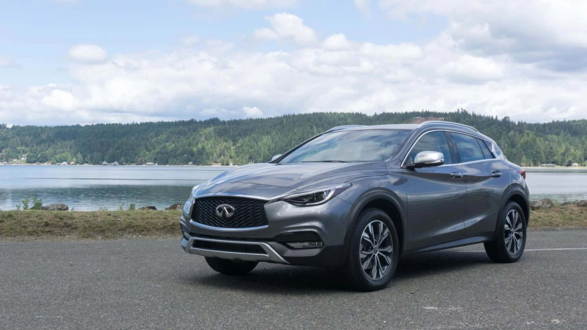 Infiniti QX30, gray, lakeside road, Full HD Desktop Wallpaper