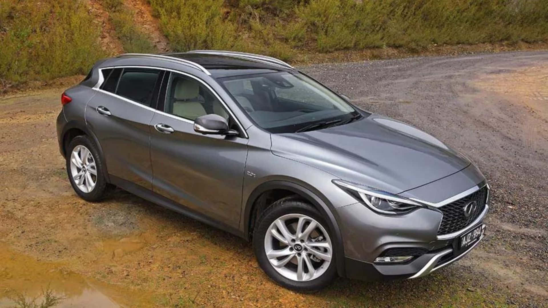 Infiniti QX30, silver, gravel road, Full HD Desktop Wallpaper