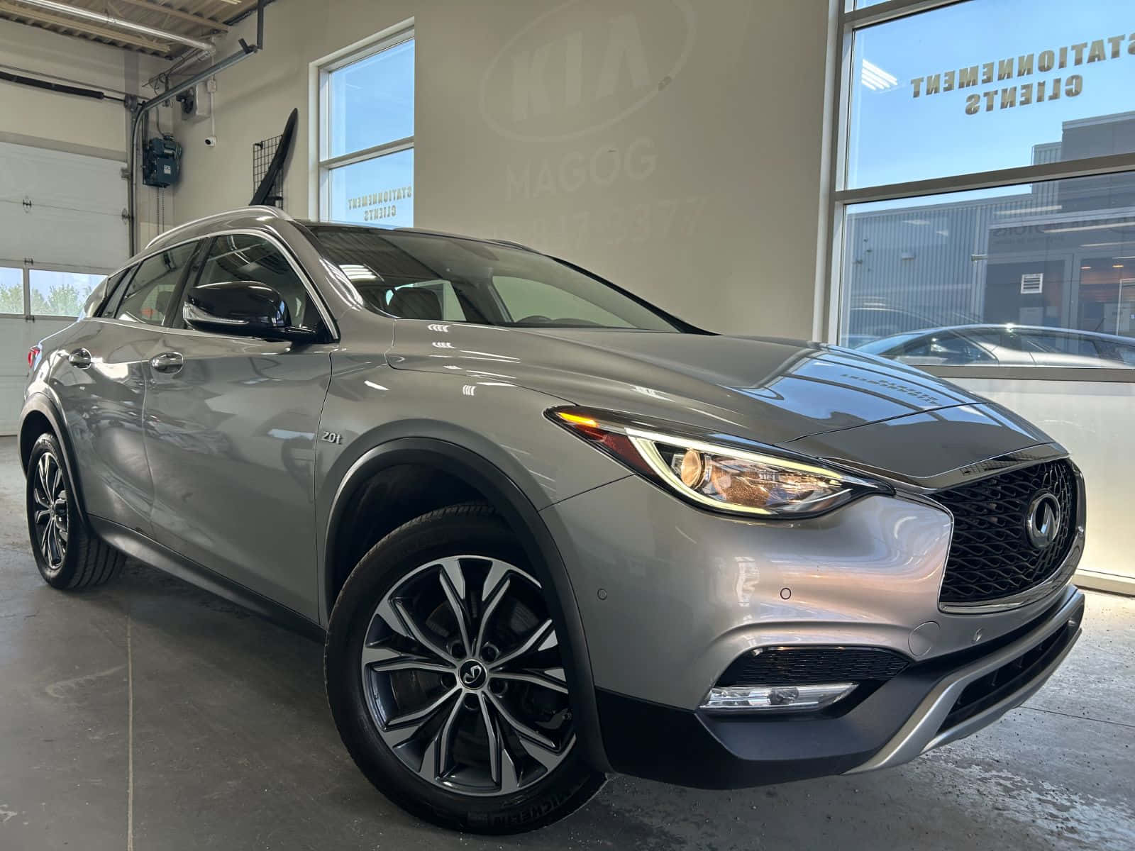 Infiniti QX30, sleek silver, showroom lights, HD Desktop Wallpaper