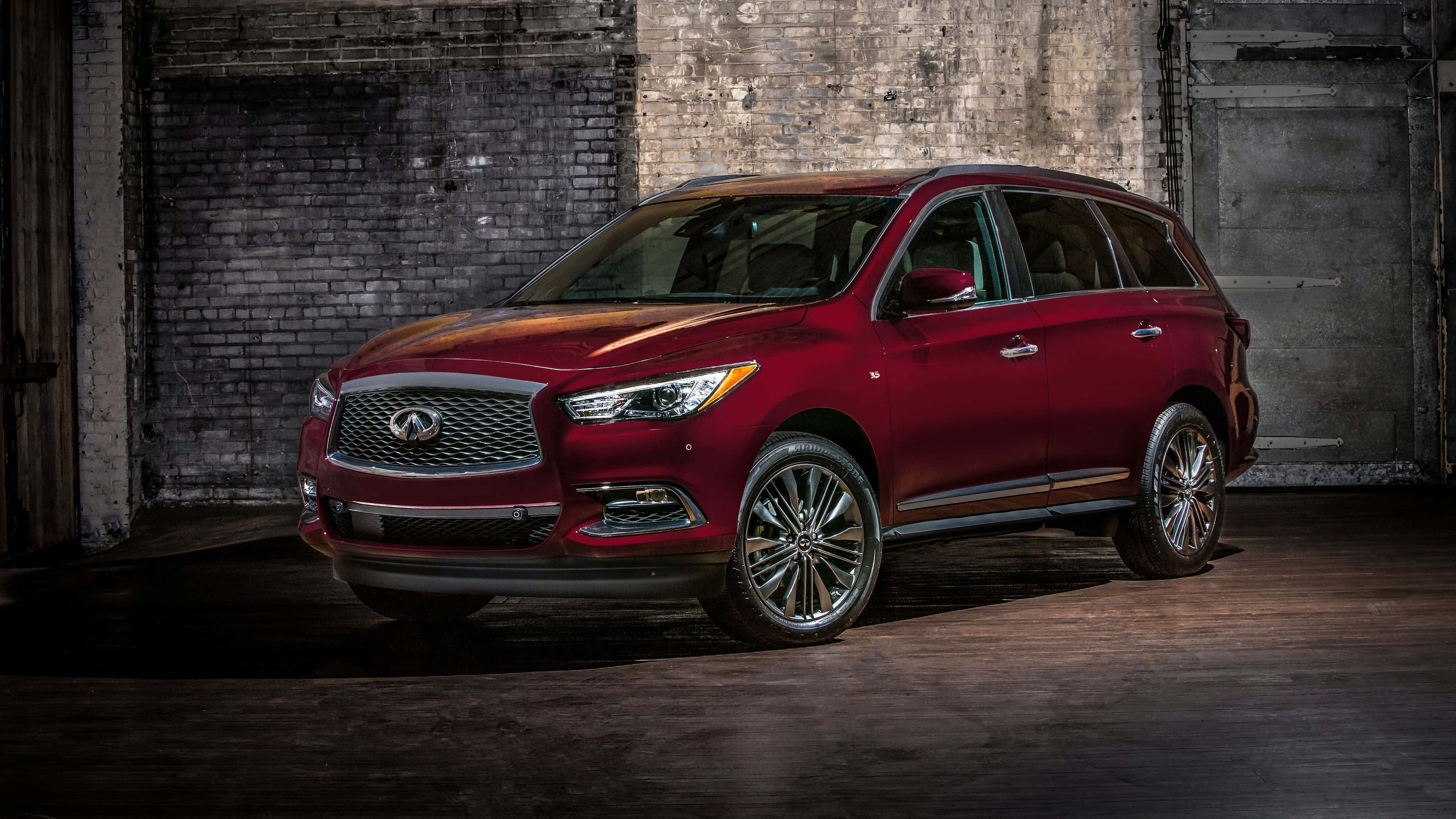 Infiniti QX60, glossy red, industrial warehouse, 4K Desktop Wallpaper