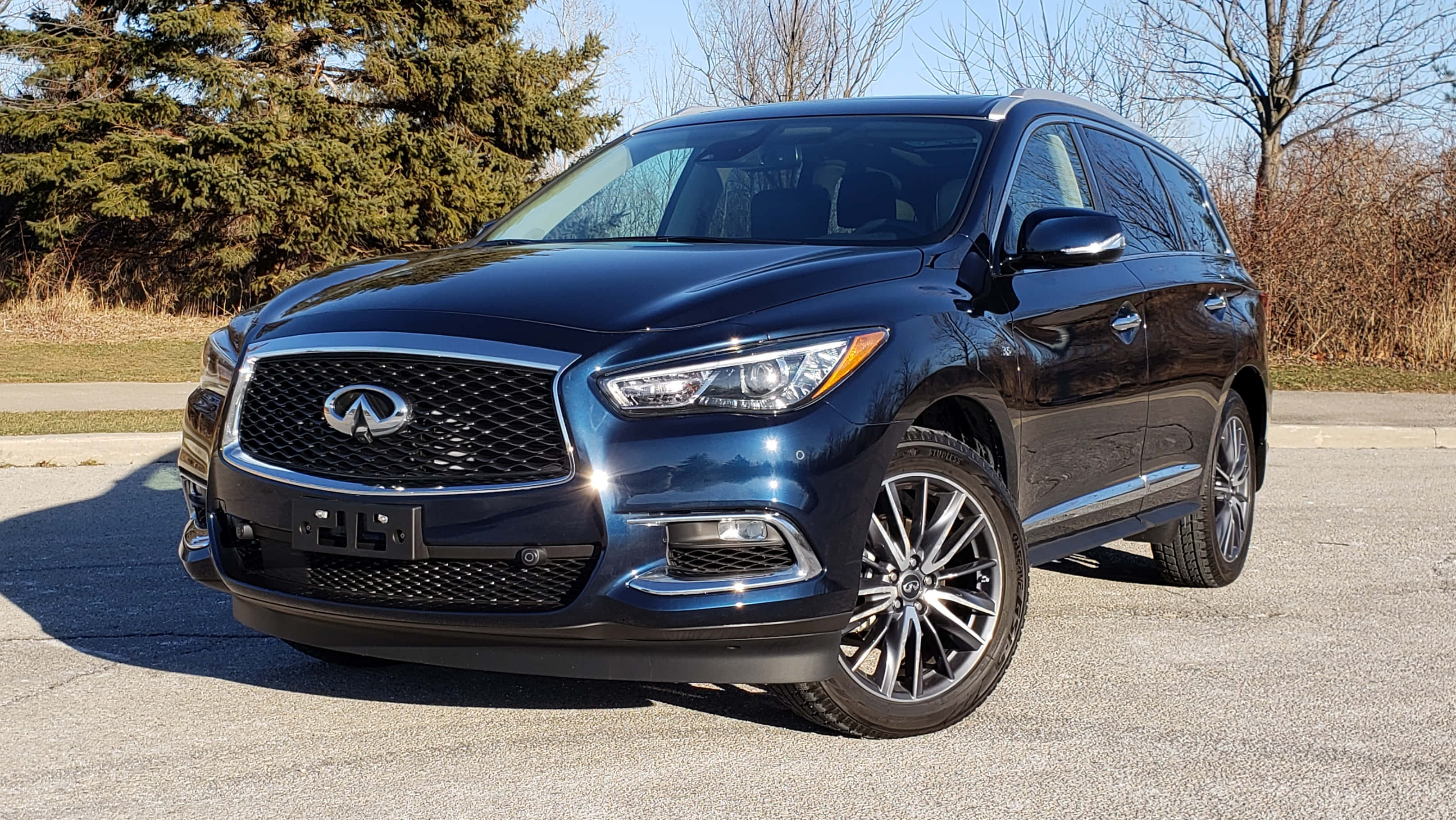 Infiniti QX60, dark blue, asphalt, 2K Desktop Wallpaper