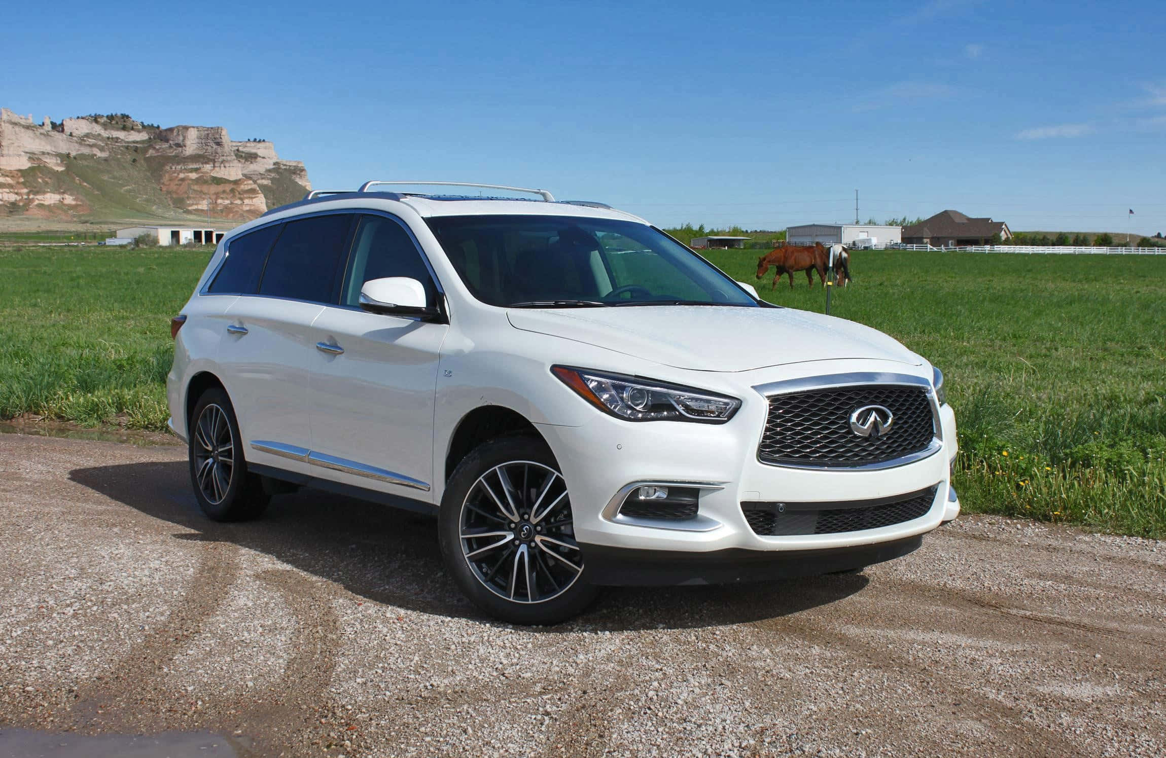 Infiniti QX60, white, gravel, Full HD Desktop Wallpaper