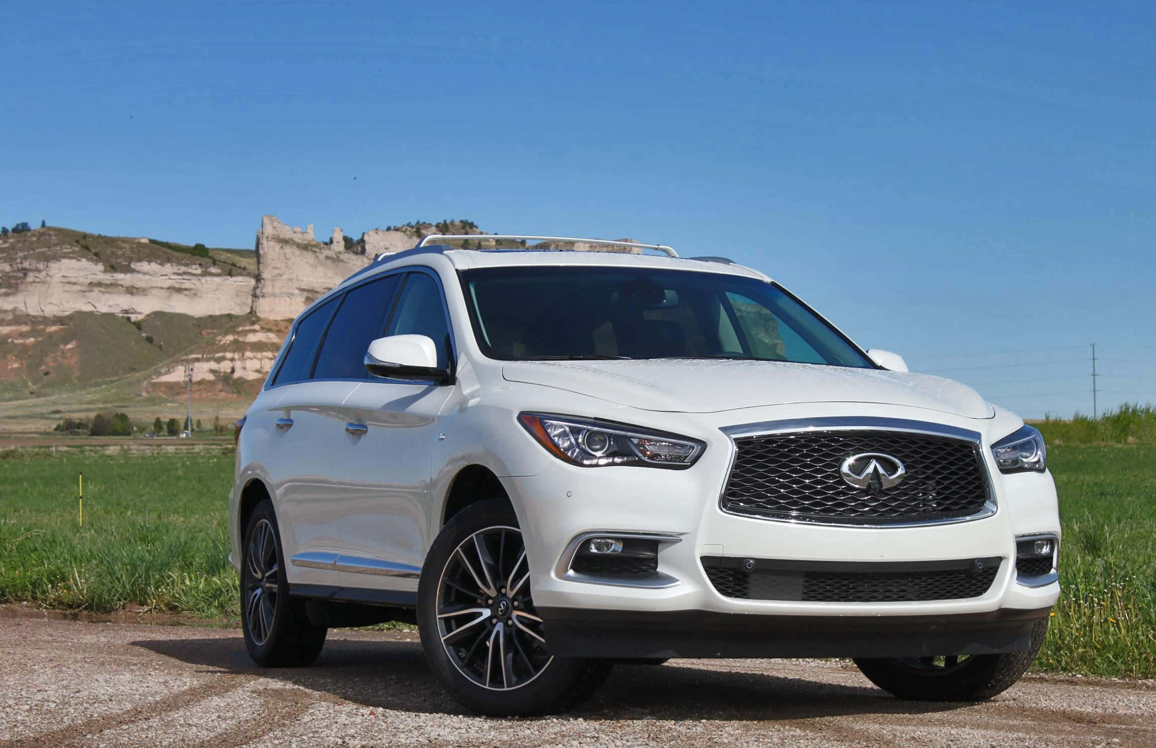 Infiniti QX60, white, gravel road, Full HD Desktop Wallpaper