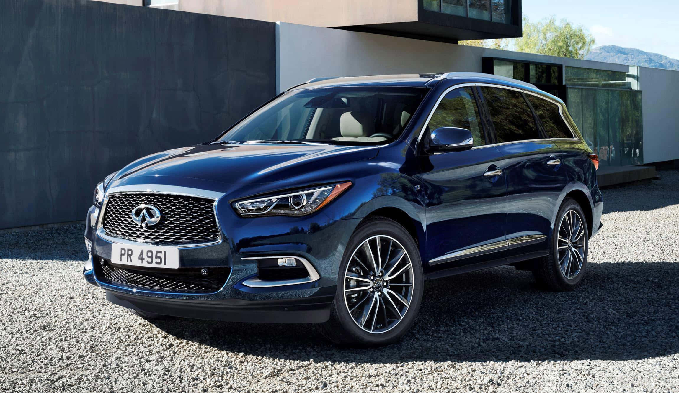 Infiniti QX60, blue, gravel, Full HD Desktop Wallpaper