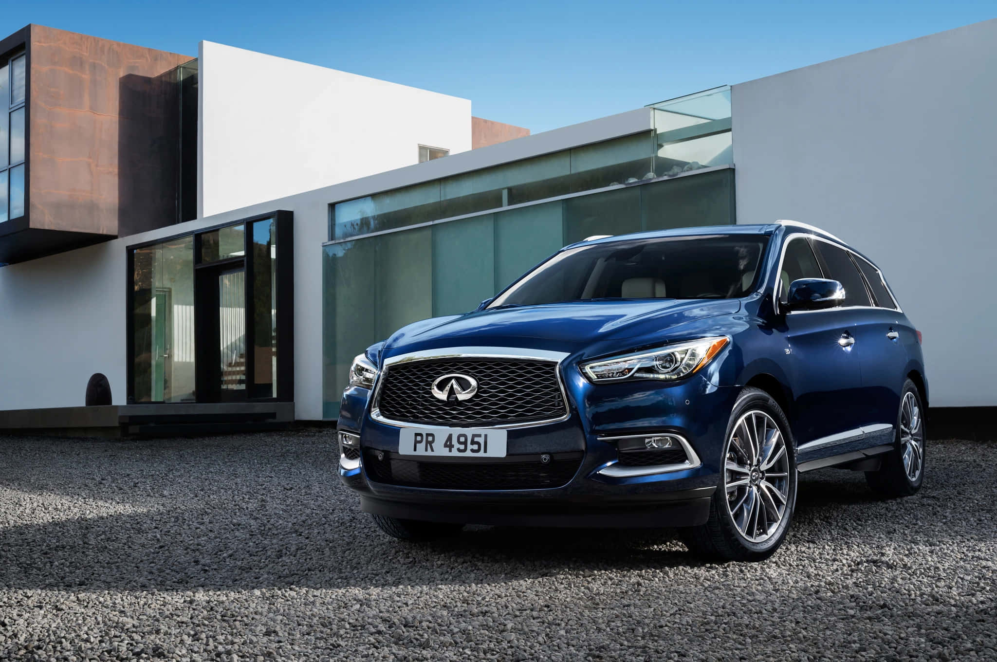 Infiniti QX60, blue, gravel, Full HD Desktop Wallpaper