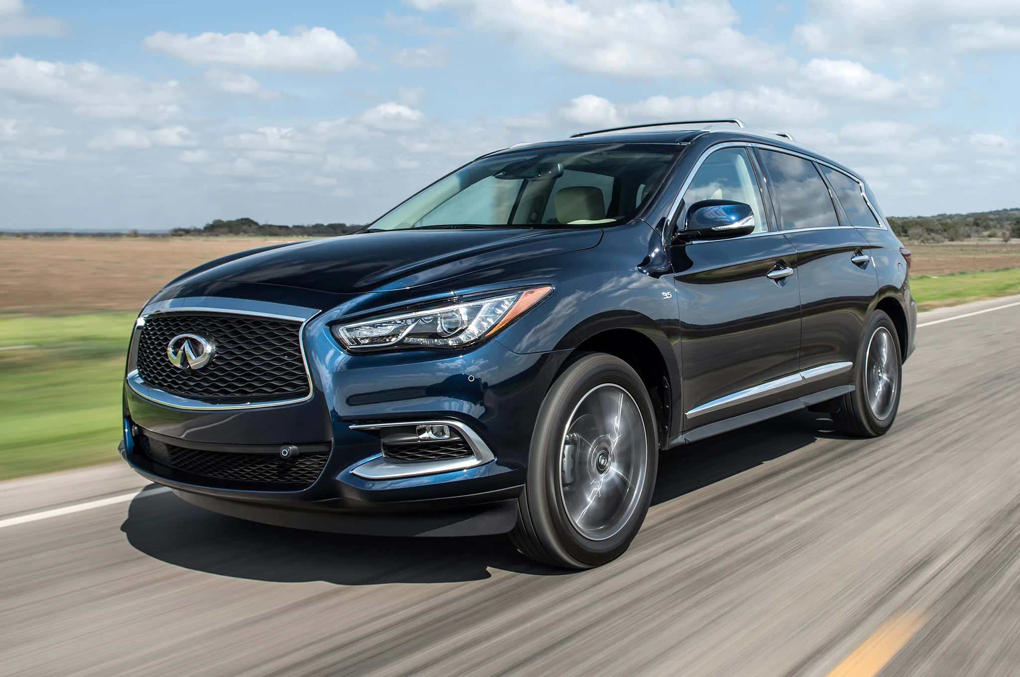 Infiniti QX60, dark blue, sunlit highway, Full HD Desktop Wallpaper