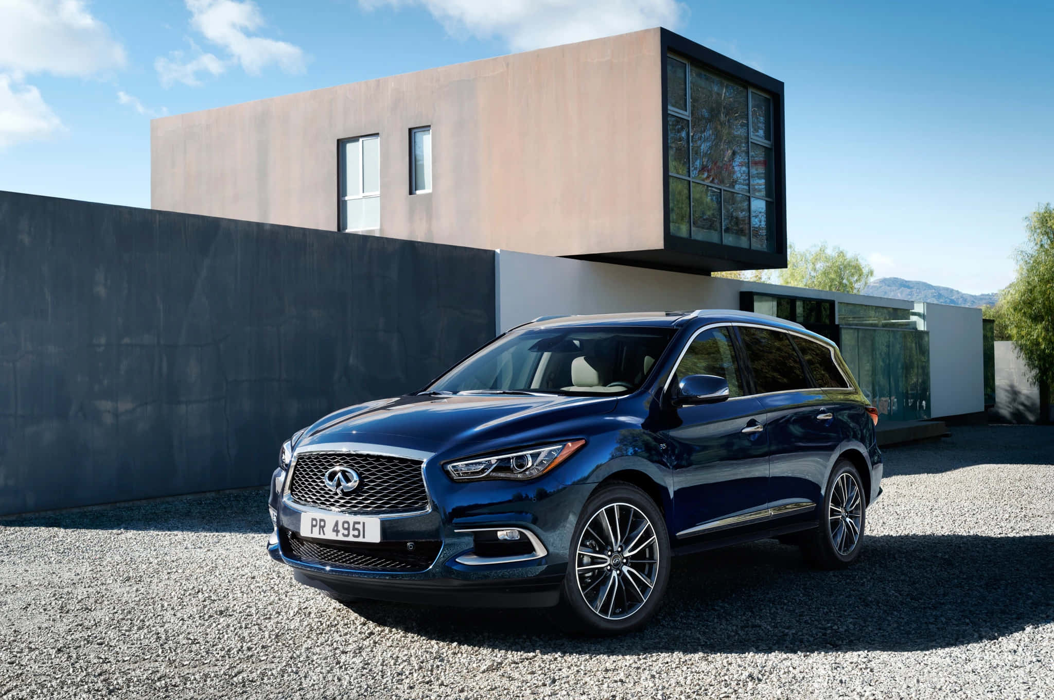 Infiniti QX60, blue, gravel, Full HD Desktop Wallpaper