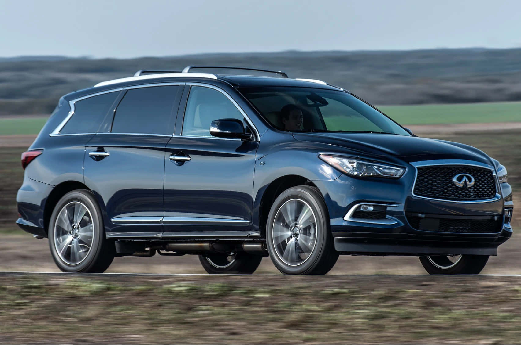 Infiniti QX60, dark blue, rural road, HD Desktop Wallpaper