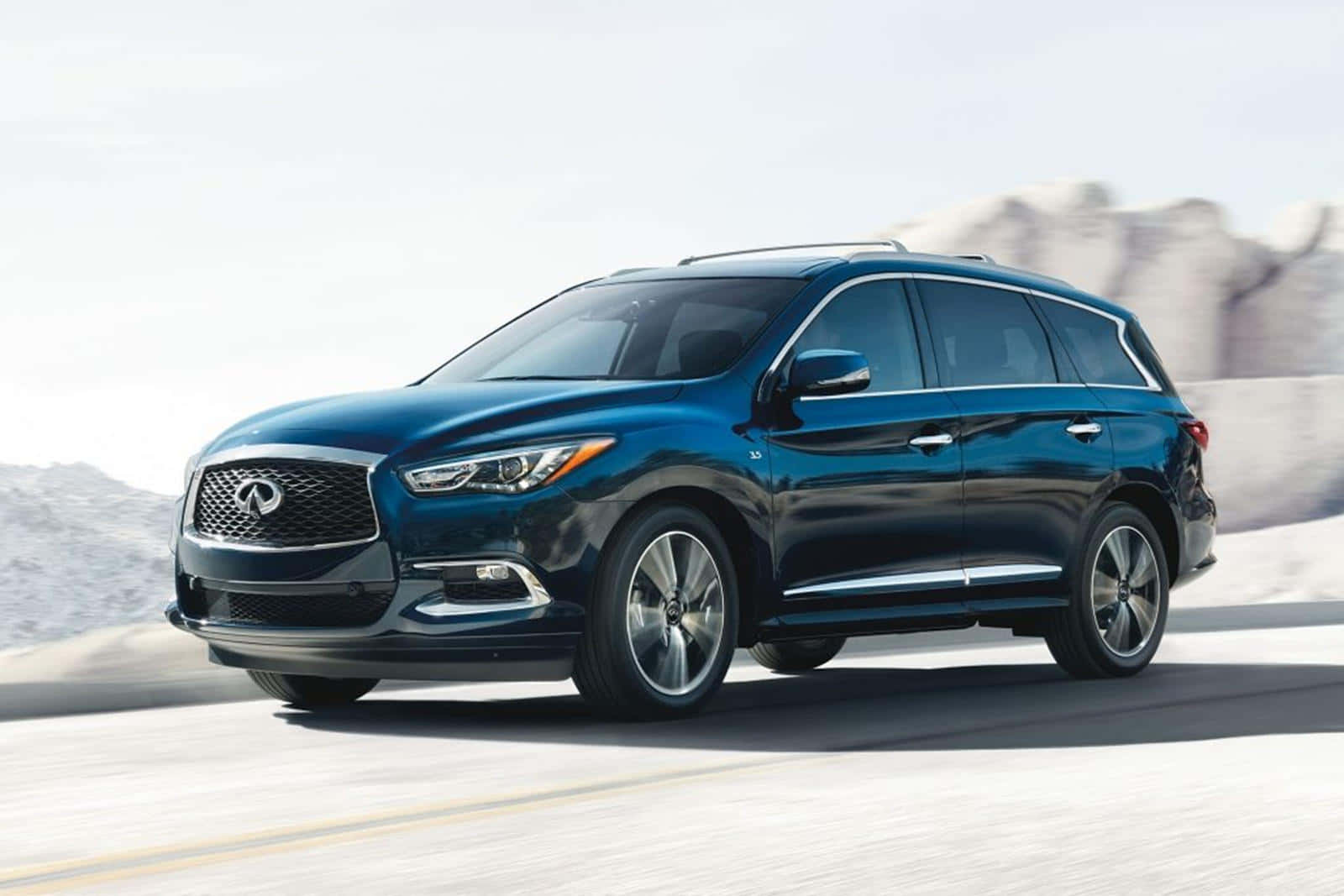 Infiniti QX60, blue, desert road, HD Desktop Wallpaper