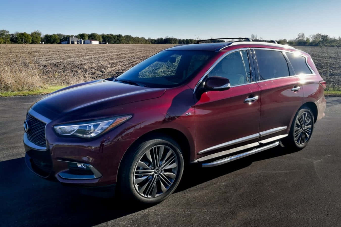 Infiniti QX60, glossy maroon, asphalt, HD Desktop Wallpaper