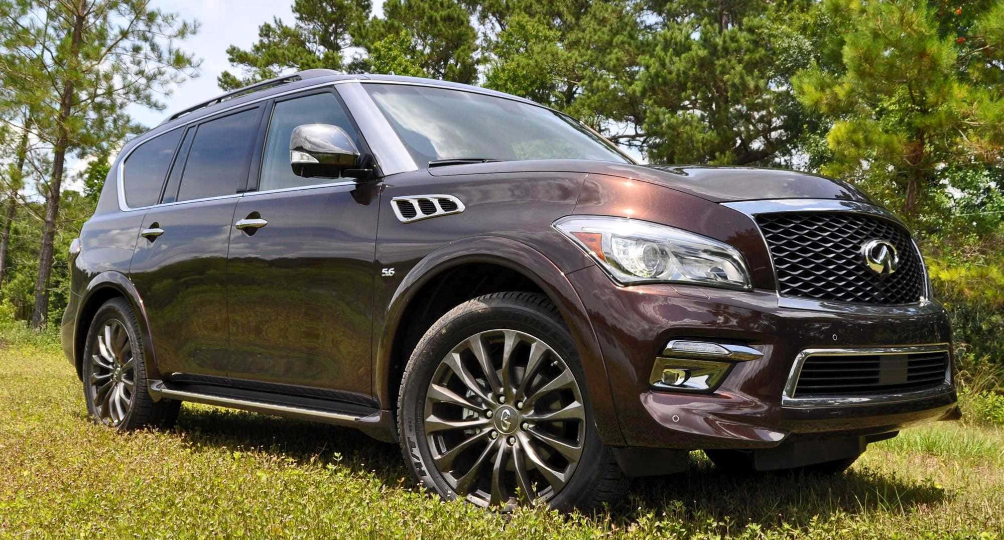Infiniti QX80, dark brown, grass, Full HD Desktop Wallpaper