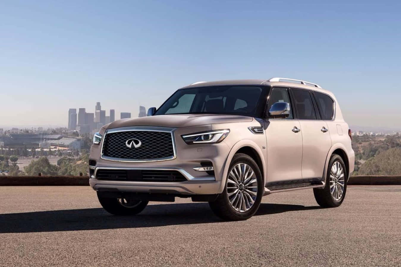Infiniti QX80, silver, hilltop, HD Desktop Wallpaper