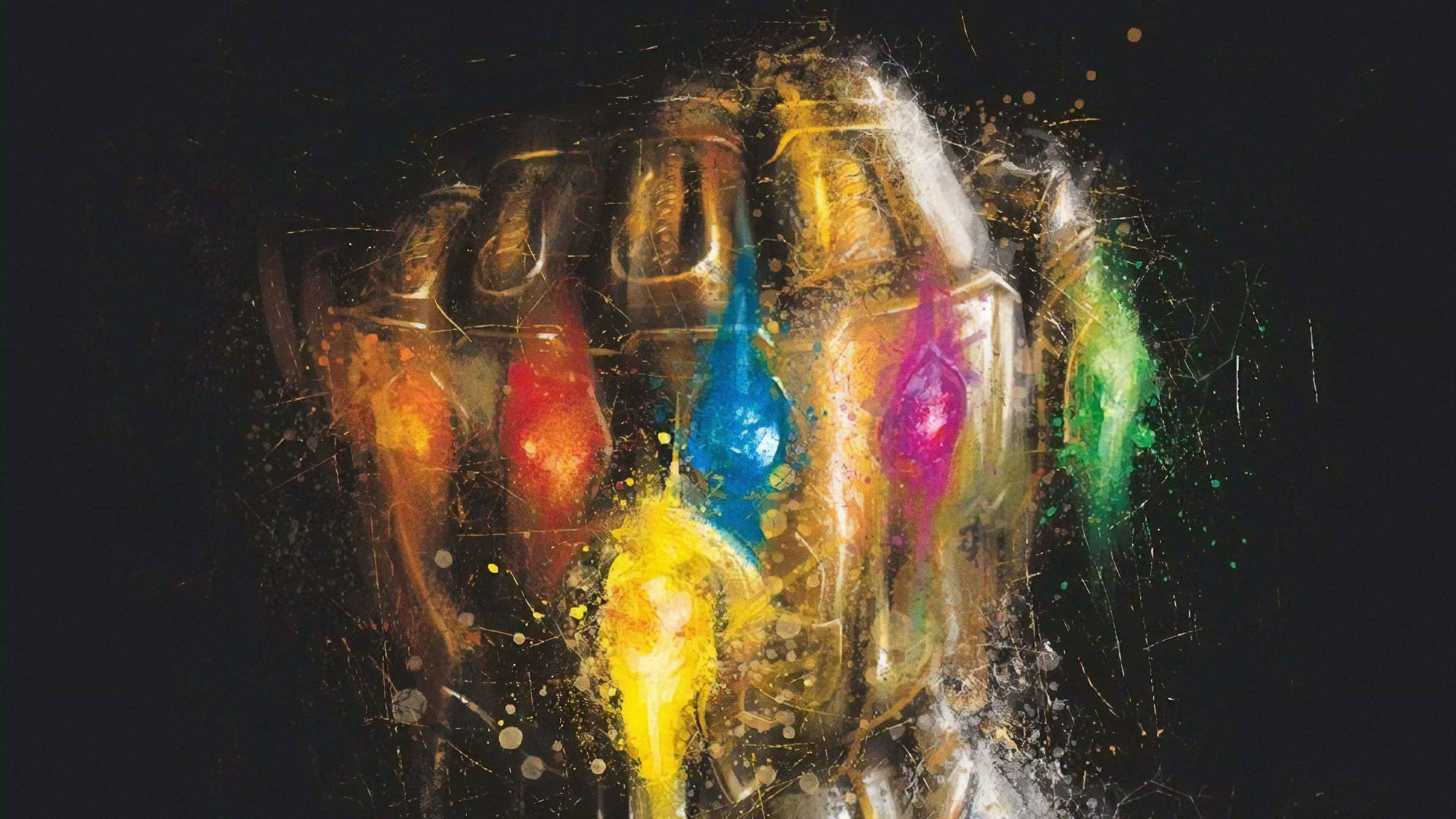 Infinity Gems, golden gauntlet, six colorful glowing stones, 4K Desktop Wallpaper