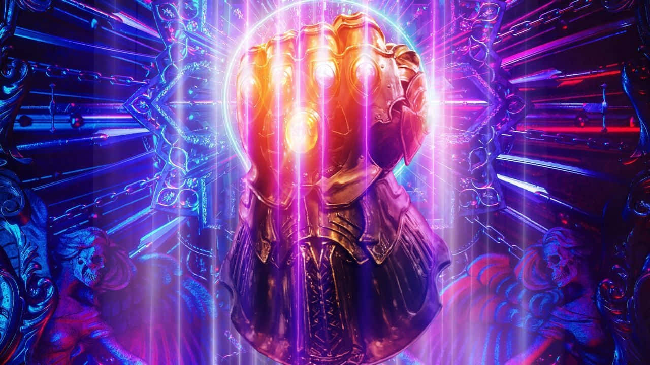 Infinity Gems, golden gauntlet, purple blue energy beams, HD Desktop Wallpaper