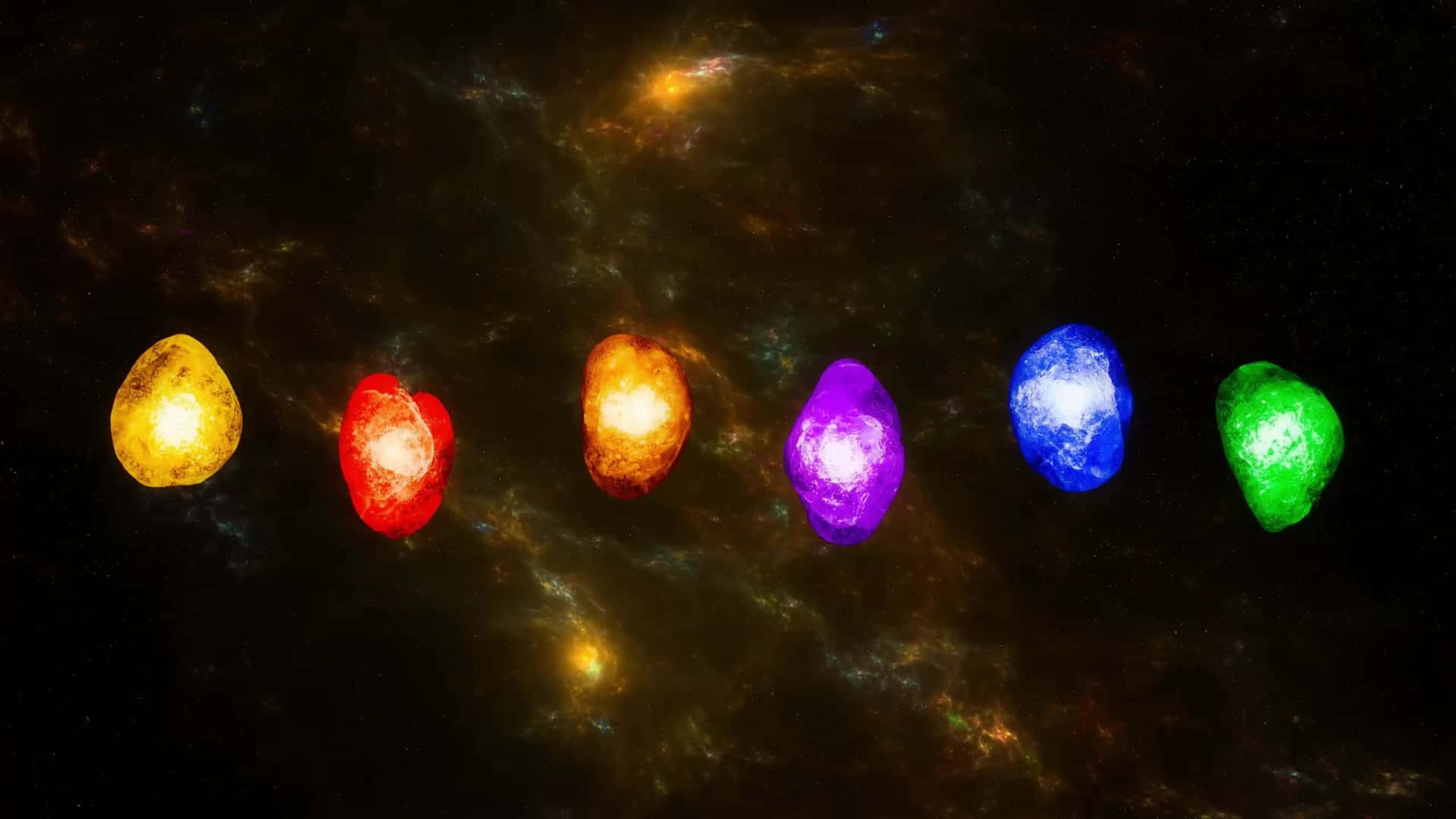 Infinity Stones, glowing cosmic gems, swirling nebula, Full HD Desktop Wallpaper