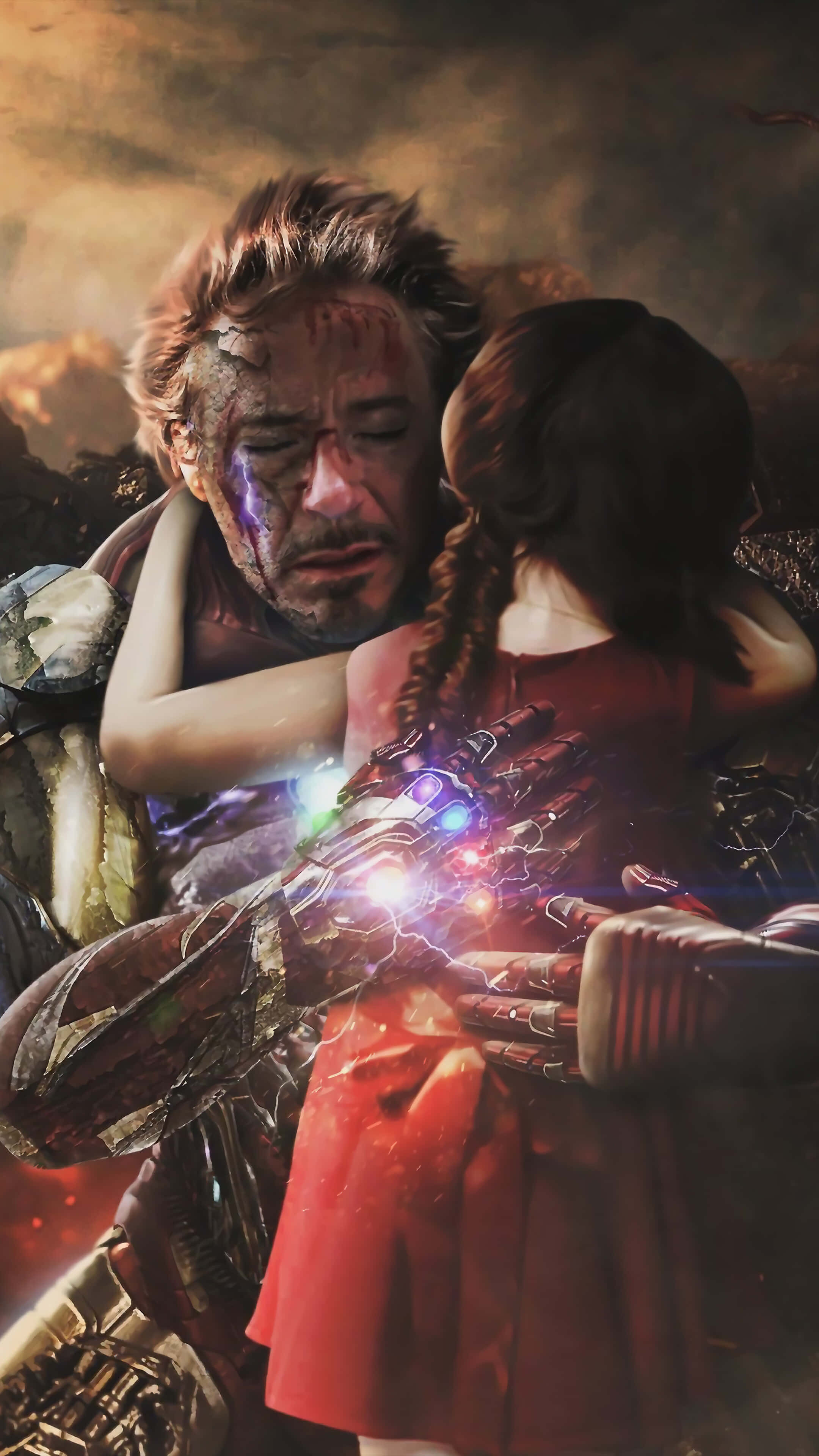 Infinity Stones, glowing gauntlet, red dress, 4K Phone Wallpaper