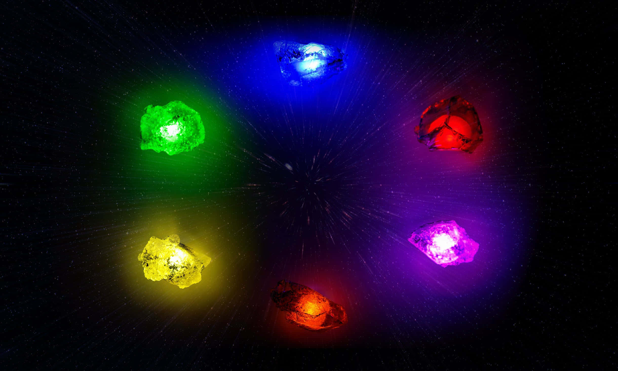 Infinity Stones, glowing colorful gemstones, starfield, Full HD Desktop Wallpaper