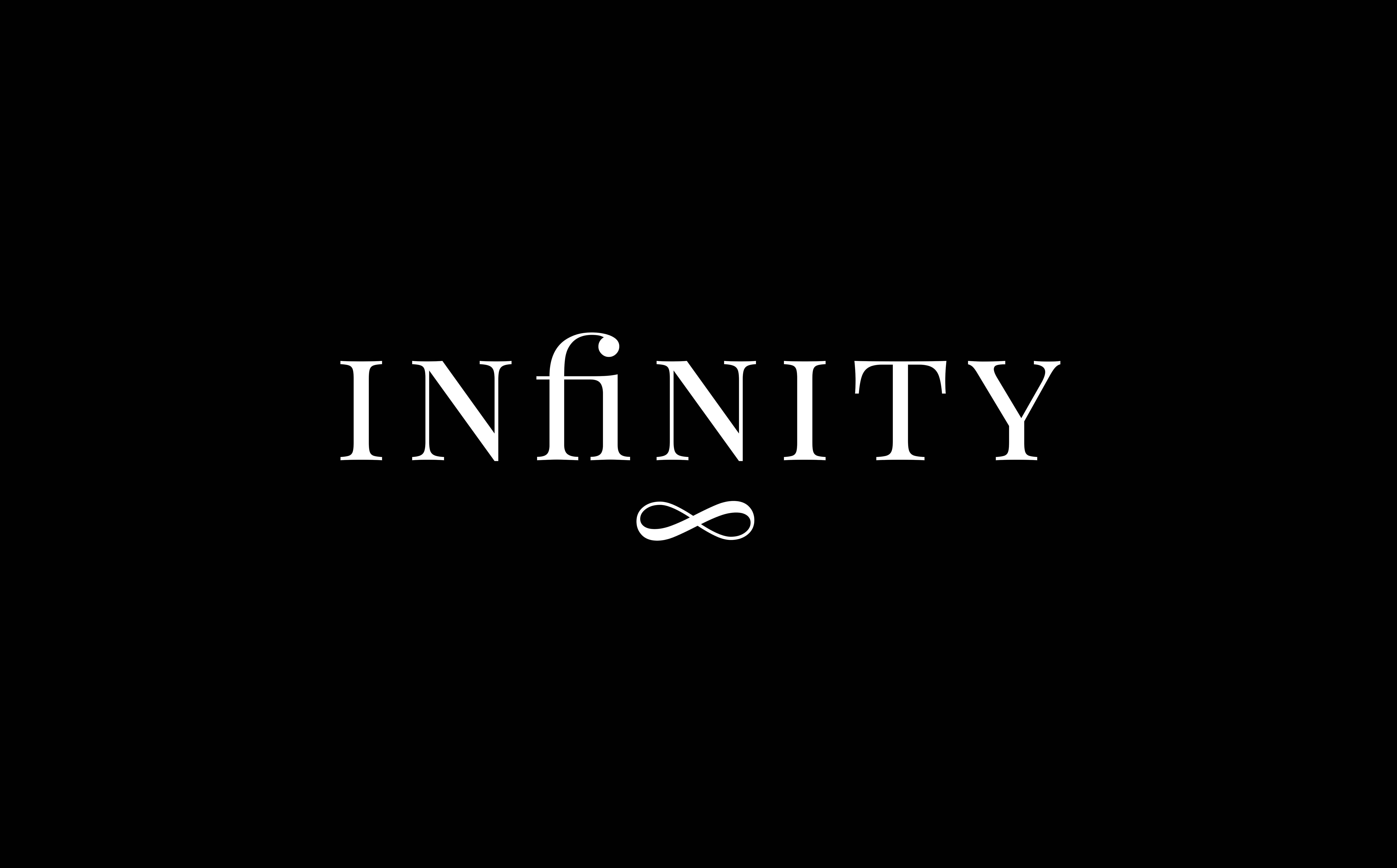 infinity symbol, white serif font, solid black background, 8K Desktop Wallpaper