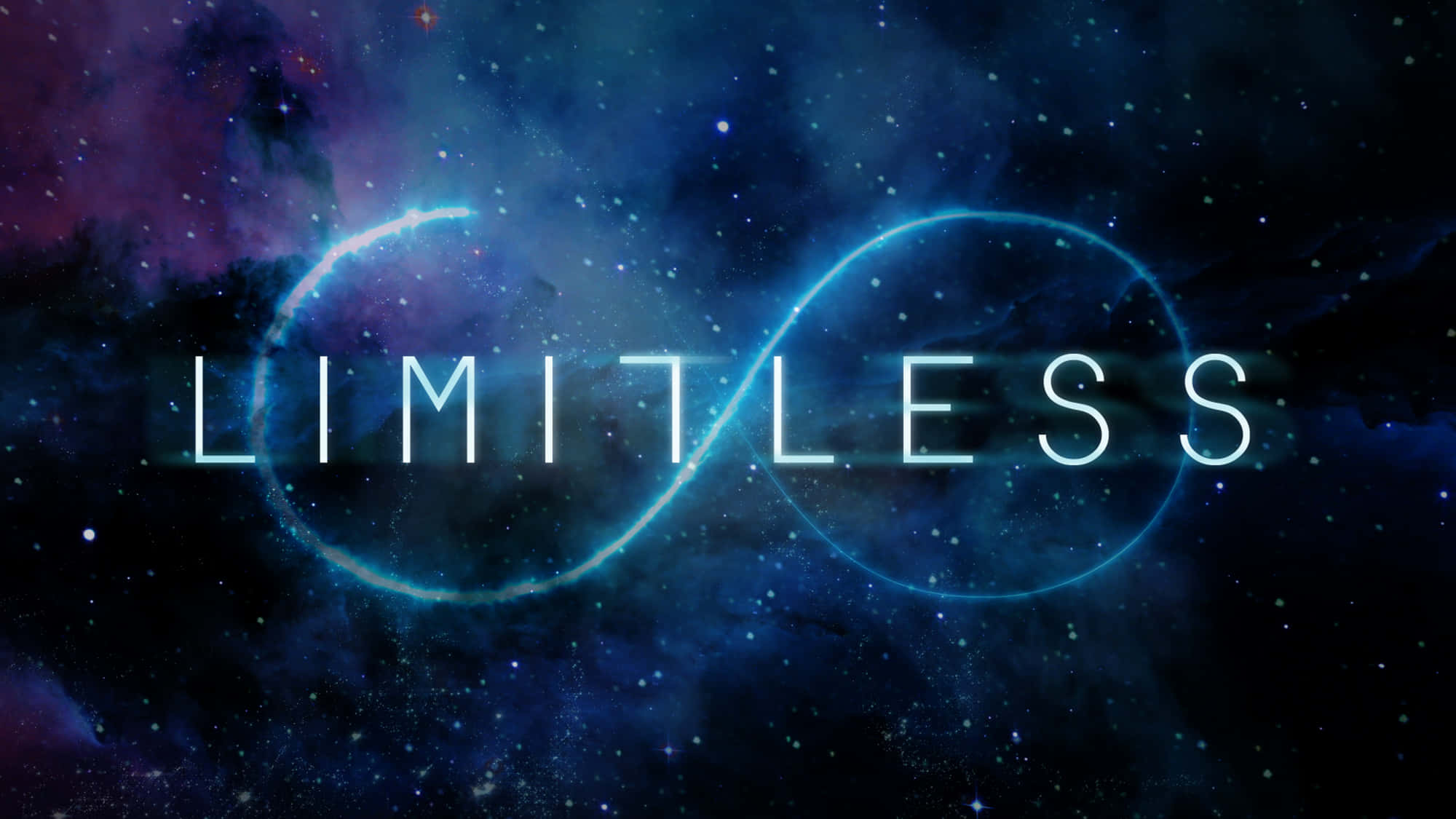 Limitless Symbol, neon blue, cosmic nebula, Full HD Desktop Wallpaper