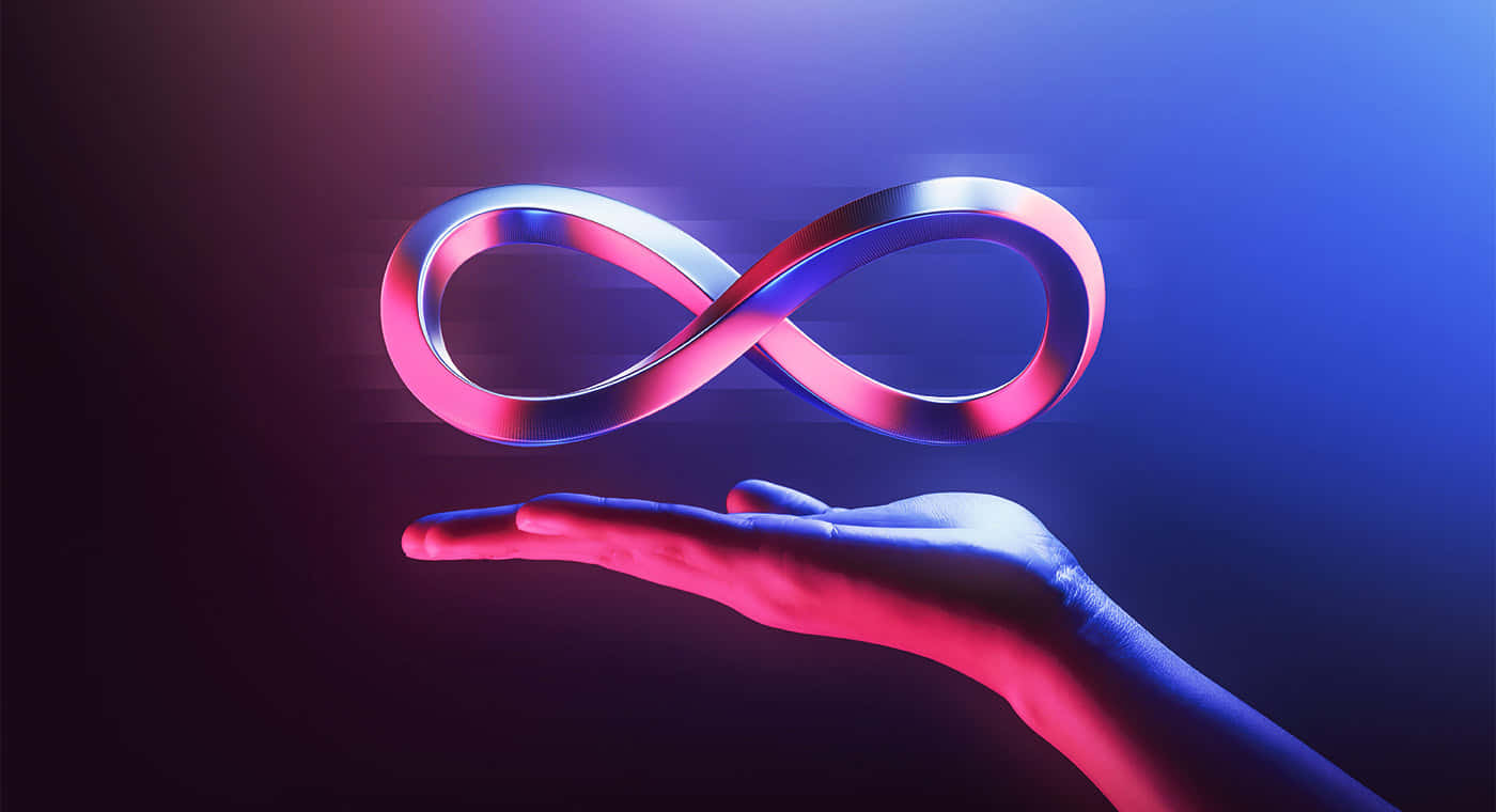 infinity symbol, glowing, outstretched hand, HD Desktop Wallpaper