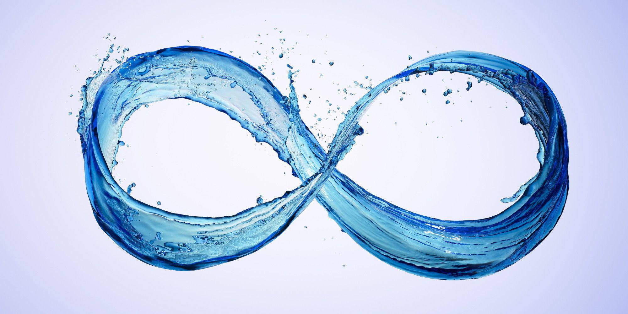 infinity symbol, blue water splash, lavender background, Full HD Desktop Wallpaper